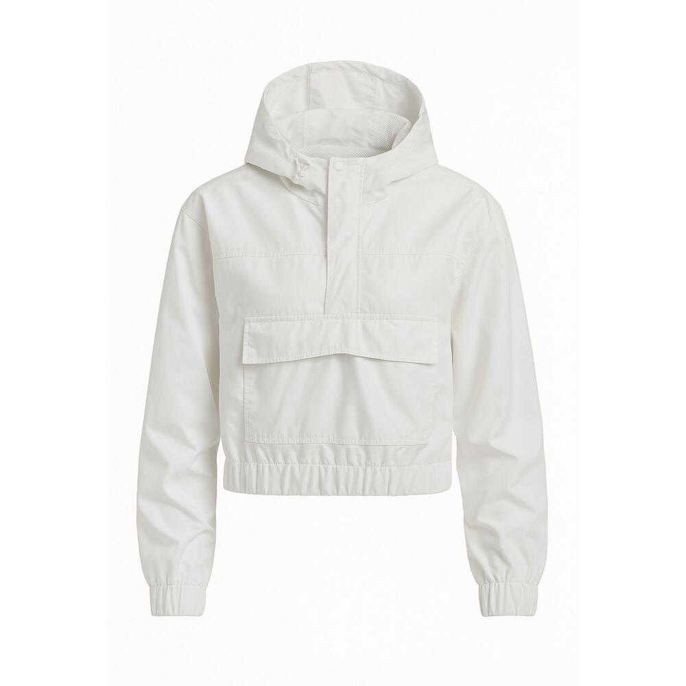 Forever 21 White Cropped Windbreaker Pullover Hooded Jacket Women’s Small